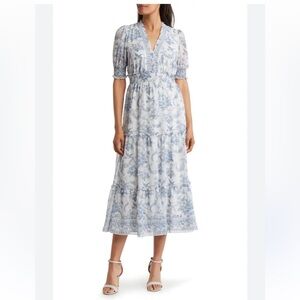 NWT Max Studio Floral Puff Sleeve Tiered Midi Dress